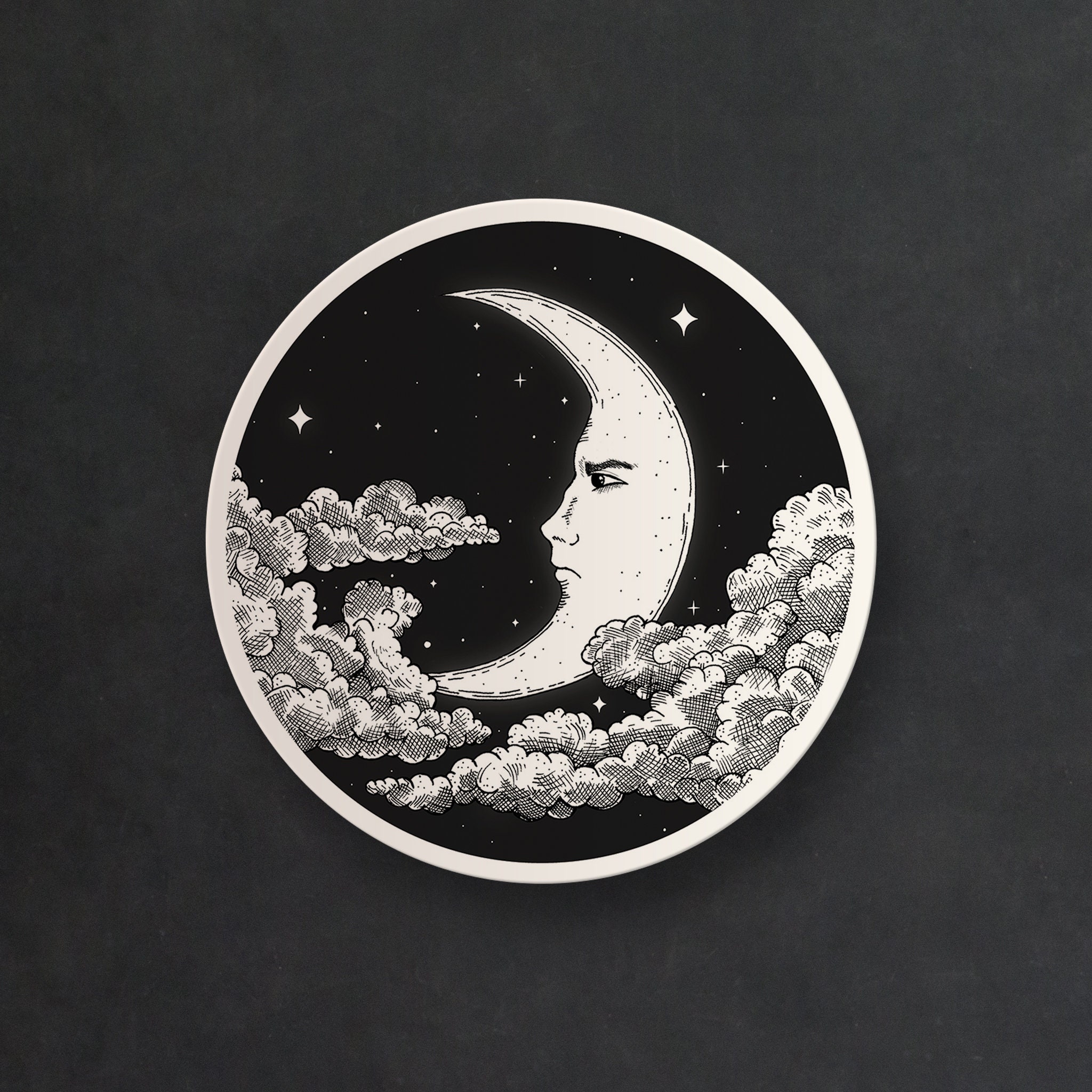 Crescent Moon Vinyl Sticker Vintage Moon Laptop Decal Etsy