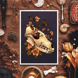 Fox Skull & Magnolias Giclée Print | Gothic Memento Mori Wall Art