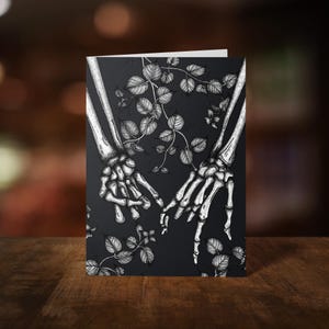 Carte de voeux Pinky Promise - Pinky Swear - Illustration squelette - sombre et macabre - Capricieux - Memento Mori - Papeterie gothique