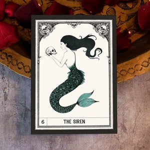 The Siren Mini Print | Morteria Deck | Loteria Art | Alternative Loteria | Mermaid Art | Witchy Home Decor | Gothic Wall Art | Tarot