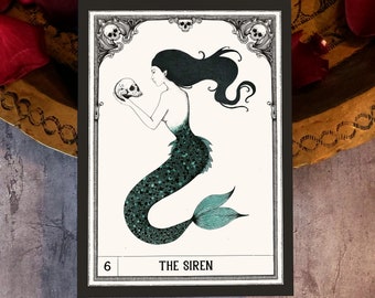 The Siren Mini Print | Morteria Deck | Loteria Art | Alternative Loteria | Mermaid Art | Witchy Home Decor | Gothic Wall Art | Tarot