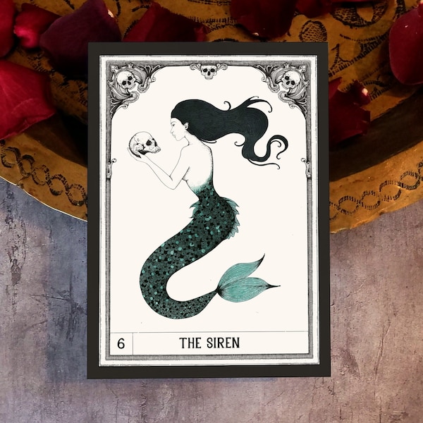 The Siren Mini Print | Morteria Deck | Loteria Art | Alternative Loteria | Mermaid Art | Witchy Home Decor | Gothic Wall Art | Tarot