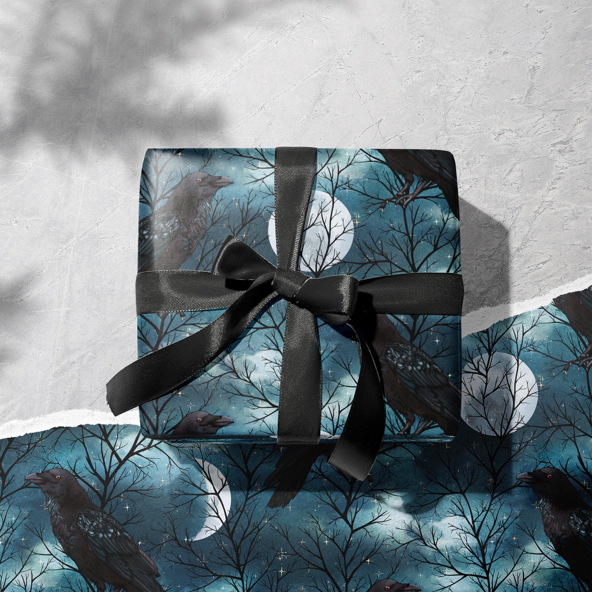 Poe Christmas Gift 2022 Raven And Moon Gift Wrap Wrapping Paper Halloween Gift | Etsy Canada