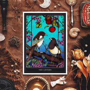 Die Liebenden Giclée-Druck | Tarot Wandkunst | Tarot-Karte | Okkulte Kunst | Elster Illustration | Zwei für Freude | Witchy Wohnkultur | Gotische Kunst