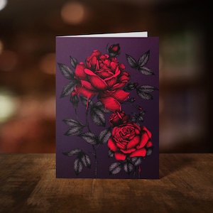 Carte de voeux roses saignantes - romance sombre - carte d'anniversaire - carte de Saint Valentin - papeterie gothique - Whimsigoth - gothique vintage