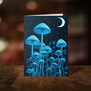 Sternenlicht Pilze Grußkarte - Hexen Karte - Halbmond - Pilz Wald - Whimsigoth - Zauberpilze - Gothic Briefpapier