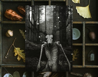 Wendigo Postcard | Gothic Mini Print | Cryptid Print | Macabre Art | Spooky Wall Art | Folk Horror | Folklore | Halloween Home Decor