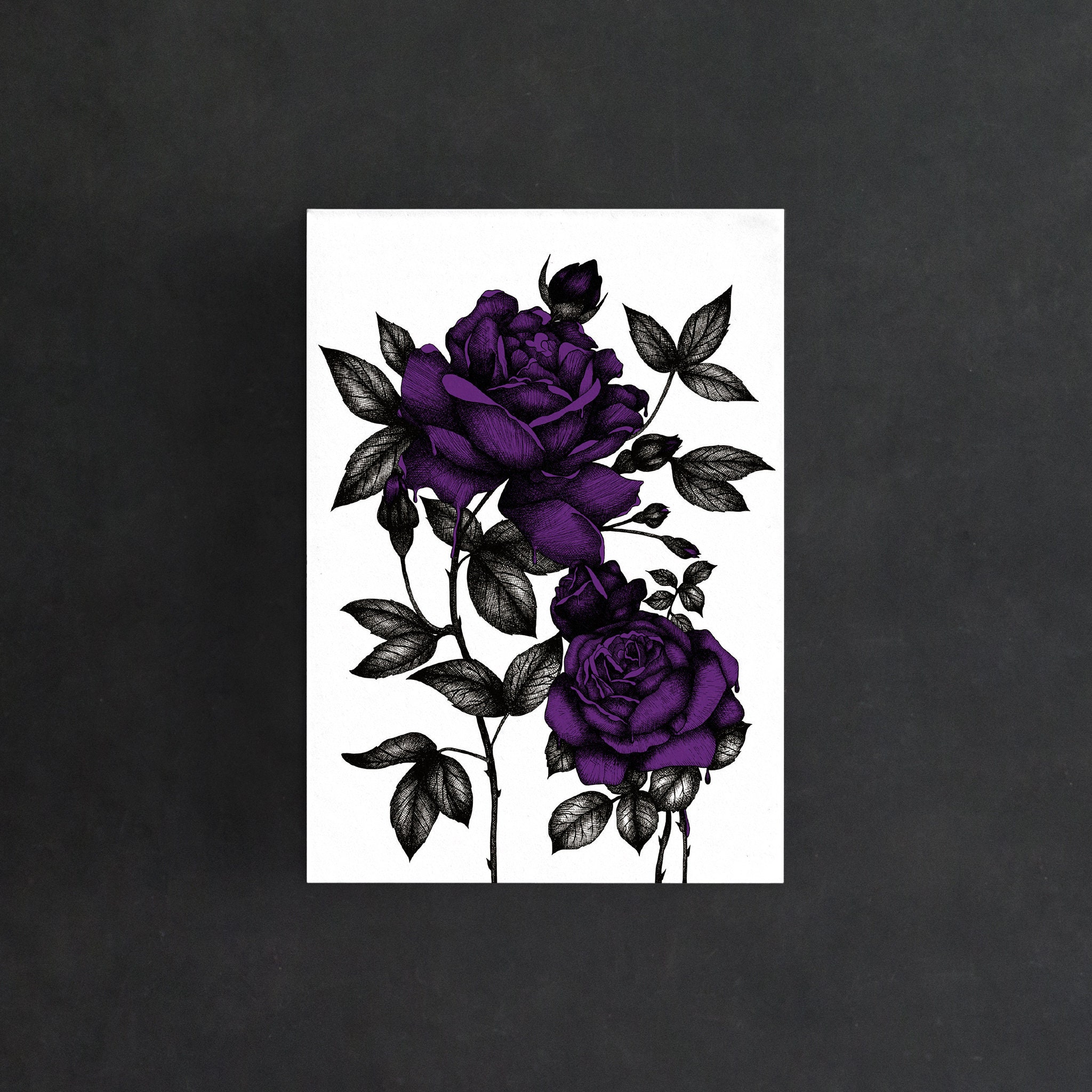 Bleeding Roses Postcard Dark Romance Rose Illustration | Etsy