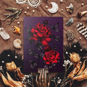 Blutende Rosen Postkarte - Gotische Blumenillustrationen - Dunkelromantische Vibes - Makabere Kunstliebhaber - Gothic Wohndekor - Gothic Briefpapier