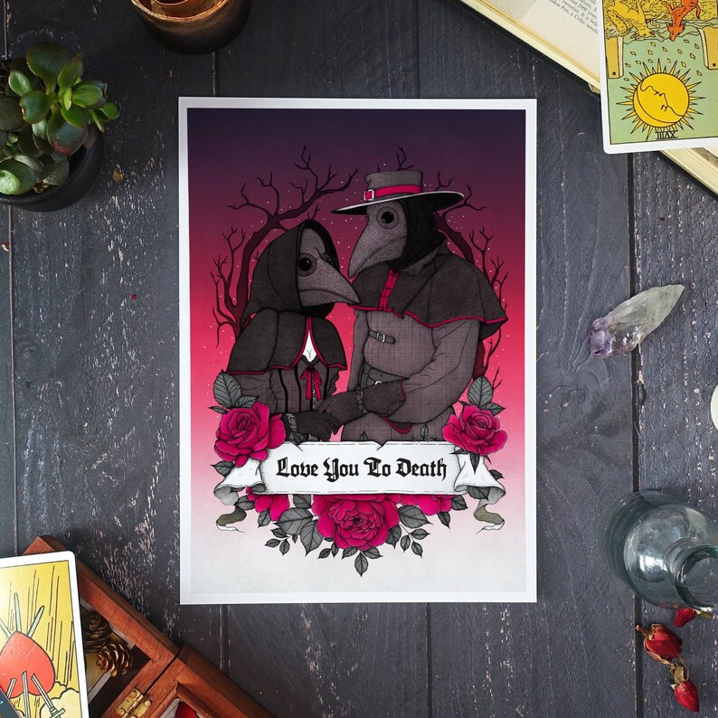 Love You To Death Plague Doctor Art Print Gothic Home Decor Valentines Anniversary Romantic Art Dark Art The Lovers Macabre image 2