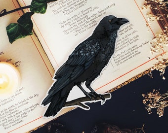 Black Raven Vinyl Sticker | Raven Illustration | Corvid | Gothic Art | Crow Sticker | Halloween | Gothic Stationery | Laptop Decal