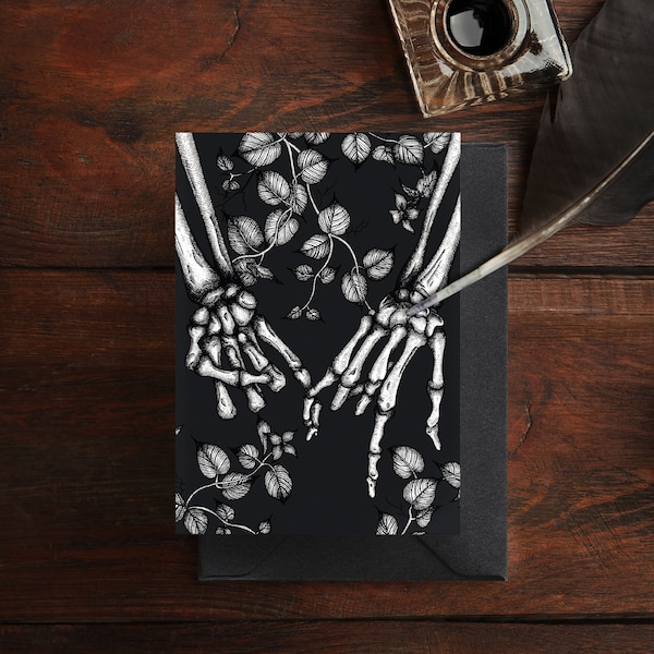 Pinky Promise Greeting Card | Pinky Swear | Skeleton Illustration | Dark and Macabre | Bestie Card | Memento Mori | Gothic Stationery