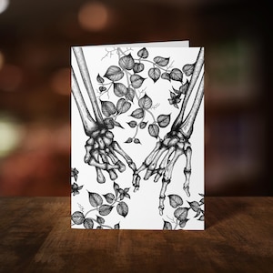 Carte de voeux Pinky Promise - Pinky Swear - Illustration squelette - sombre et macabre - Capricieux - Memento Mori - Papeterie gothique