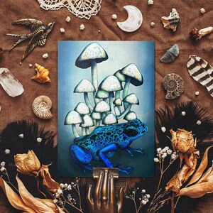 Frosch und Pilze Postkarte - Mystische Natur Illustration - Pilze und Frosch - Dark Fantasy Kunst - Witchy Decor - Gothic Home Decor