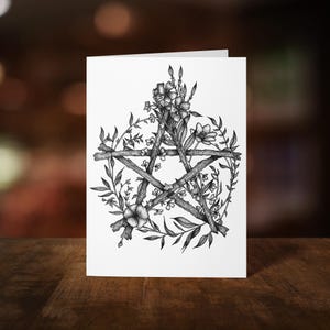 Carte de voeux floral pentacle - Illustration pentagramme - Capricieux - païen et wicca - art botanique - art occulte - papeterie sorcière