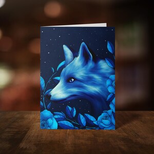 Himmlische Fuchs Grußkarte - Whimsigoth - Celestial Art - Botanische Kunst - Witchy Karte - Gothic Briefpapier - Blaufuchs - Winter Polarfuchs