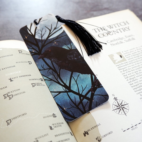 Raven and Moon Bookmark | Edgar Allan Poe | Crow Illustration | Spooky Art | Halloween Bookmark | Gothic Bookmark | Horror Art | Dark Art