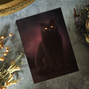 Black Shadow Cat Postcard Mini Art Print Witchy Decor Gothic Stationery Cat Wall Art Gothic Home Decor British Shorthair 画像 5