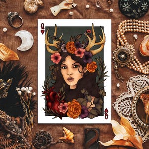 Die Geweihkönigin | Kunstdruck | Herz Dame | Spielkarte | Gothic Wohnkultur | Waldgeist | Anatomisches Herz
