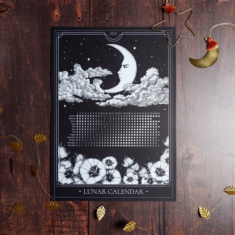 Lunar Calendar 21 Moon Phases Moon Illustration Lunar Etsy Lunar Calendar 21 Moon Phases Moon Illustration Lunar Etsy