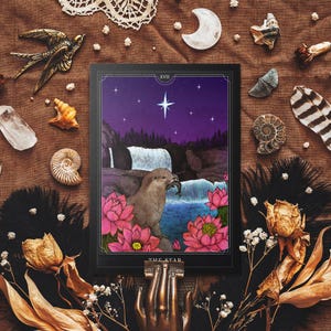 Carte postale du tarot des étoiles - Illustration de la loutre - Nature vintage - Papeterie sorcière - Nuit étoilée mystique - Papeterie gothique - Art du tarot