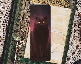 Shadow Cat Bookmark – Gothic Stationery, Whimsigoth Feline Art