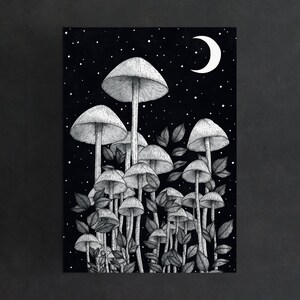 Star Mushrooms Art Print Witchy Home Decor Crescent Moon Mushroom Forest Magical Wall Art Enchanted Mushrooms Gothic Decor image 5