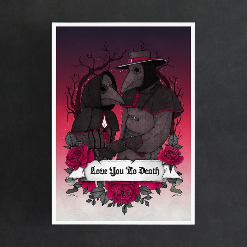 Love You To Death Plague Doctor Art Print Gothic Home Decor Valentines Anniversary Romantic Art Dark Art The Lovers Macabre image 4