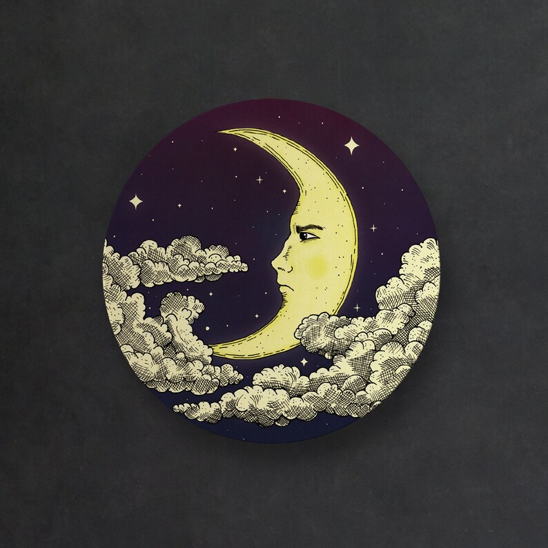 Crescent Moon Vinyl Sticker Vintage Moon Laptop Decal Etsy UK