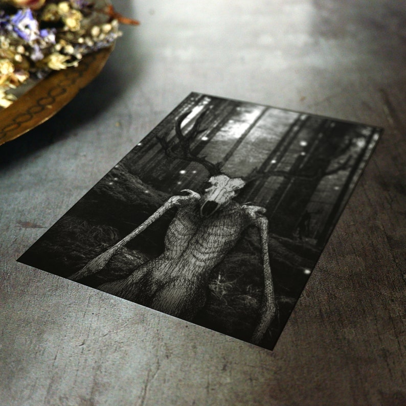 Wendigo Postcard Gothic Mini Print Cryptid Print Macabre Art Spooky Wall Art Folk Horror Folklore Halloween Home Decor image 3