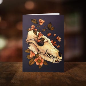 Fuchsschädel Grußkarte - Magnolien Karte - Memento Mori - Whimsigoth - Botanische Kunst - Dunkle Kunst - Makabere Kunst - Gothic Schreibwaren