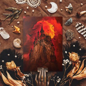 Blutmond Postkarte - Gothic Spukschloss Illustration - Dark Fantasy Liebhaber - Makaberes Dekor - Gothic Wohndekor - Fantasy Briefpapier