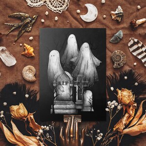 Geister Familie Postkarte - Friedhof Kunst - Gruselige Gothic Illustration - Vintage Makaber - RIP Tombstone - Gothic Briefpapier - Halloween Kunst