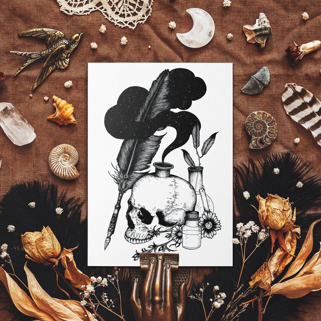 Quill and Ink Postcard - Gothic Pen and Ink Illustration - Dark Nature ...