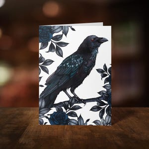 Raben und Rosen Grußkarte - Gothic Briefpapier - Corvid Illustration - Dark Rose - Vogelliebhaber Karte - Krähe Karte - Whimsigoth