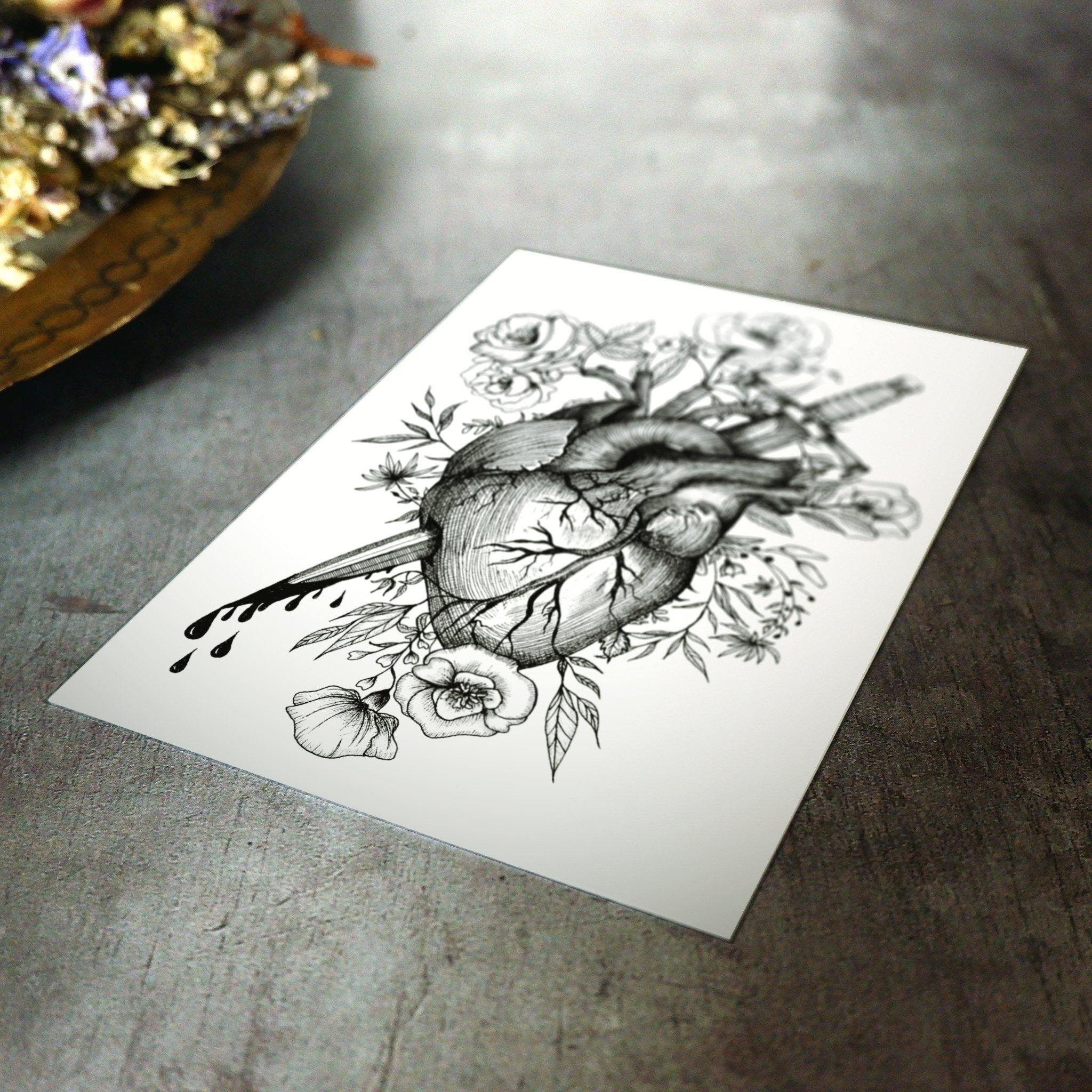 Da Vinci Anatomical Heart Tattoo