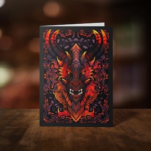 Ember Dragon Grußkarte - Roter Feuerdrache - Fantasy Kunst - Gothic Grußkarte - Dark Fantasy Art - Fantasy Briefpapier - Whimsigoth