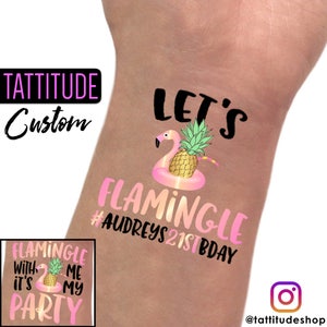 LET'S FLAMINGLE custom temporary tattoos | let's flamingle, personalized tattoo, flamingle with me, flamingo party, flamingo bachelorette
