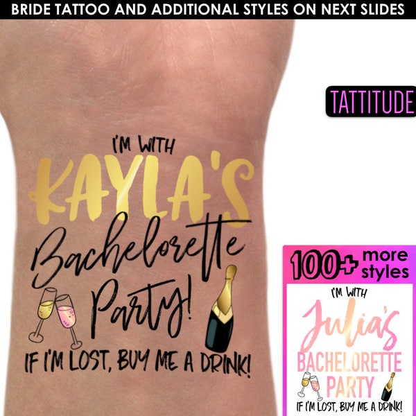 Im With Bachelorette Party Tattoos | if lost buy me a drink bachelorette party tattoos, custom temporary tattoos, if I'm lost buy me a shot