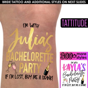 Bachelorette Party Tattoos, bachelorette tattoos custom, bridesmaid gift, bride tribe, gold temporary tattoos, bachelorette party favors hen