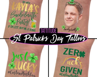 St. Patrick&#39;s Day Bachelorette Party Tattoos | lucky in love, just lucky, favors, decorations, green, clover, st pattys day, custom, irish
