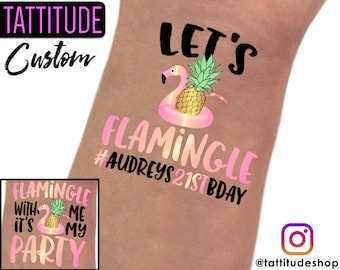 LET'S FLAMINGLE custom temporary tattoos | let's flamingle, personalized tattoo, flamingle with me, flamingo party, flamingo bachelorette