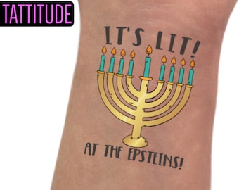 Hanukkah Decor Custom Tattoos | It's Lit, custom Hannukah gift, hannukah sweater, menorah, Hanukkah Decorations, Festival of Lights, shirt