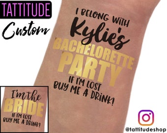 Bachelorette party custom temporary tattoos | gold, hen party, hen do, stagette, personalized tattoo, wedding party, custom bachelorette