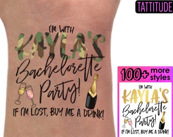 Camo Bachelorette Party Tattoo Favors, camo bridal shower decorations, invitation, the hunt is over, camo themed bachelorette, custom, favor
