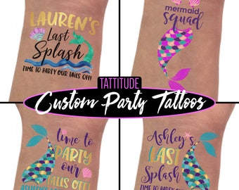 Mermaid Bachelorette Party Tattoos | Mermaid Squad, Trading My Tail for a Veil, Time to Party Our Tails Off, Last Splash, beach bach, favors