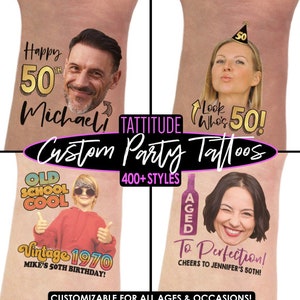 50th Birthday Party Custom Temporary Tattoos, If Lost, Buy Me a Drink Tattoo, 50 and Fabulous, Personalized Party Favors, Fiftieth Birthday