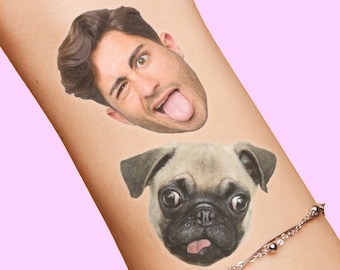 Aangepaste gezicht tijdelijke tatoeages bruidegoms foto Bachelorette verjaardag partij gunsten grappig cadeau gepersonaliseerde gezicht knipsel honden huisdier grote bijgesneden hoofd