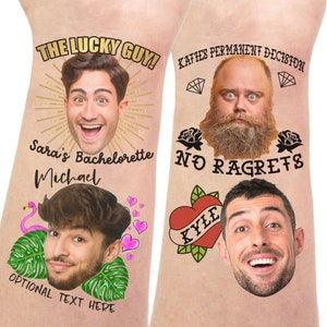 Custom Face Cutout Bachelorette Tattoos - Bachelorette Party Favors Grooms Personalized Temporary Bridal Tattoo Bride Funny Gift hearts cabo