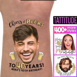 Cheers and Beers to 40 years 40th Birthday Party Tattoos Favors | gift for man, gifts for women, custom tattoo, personalized, cheers to 40